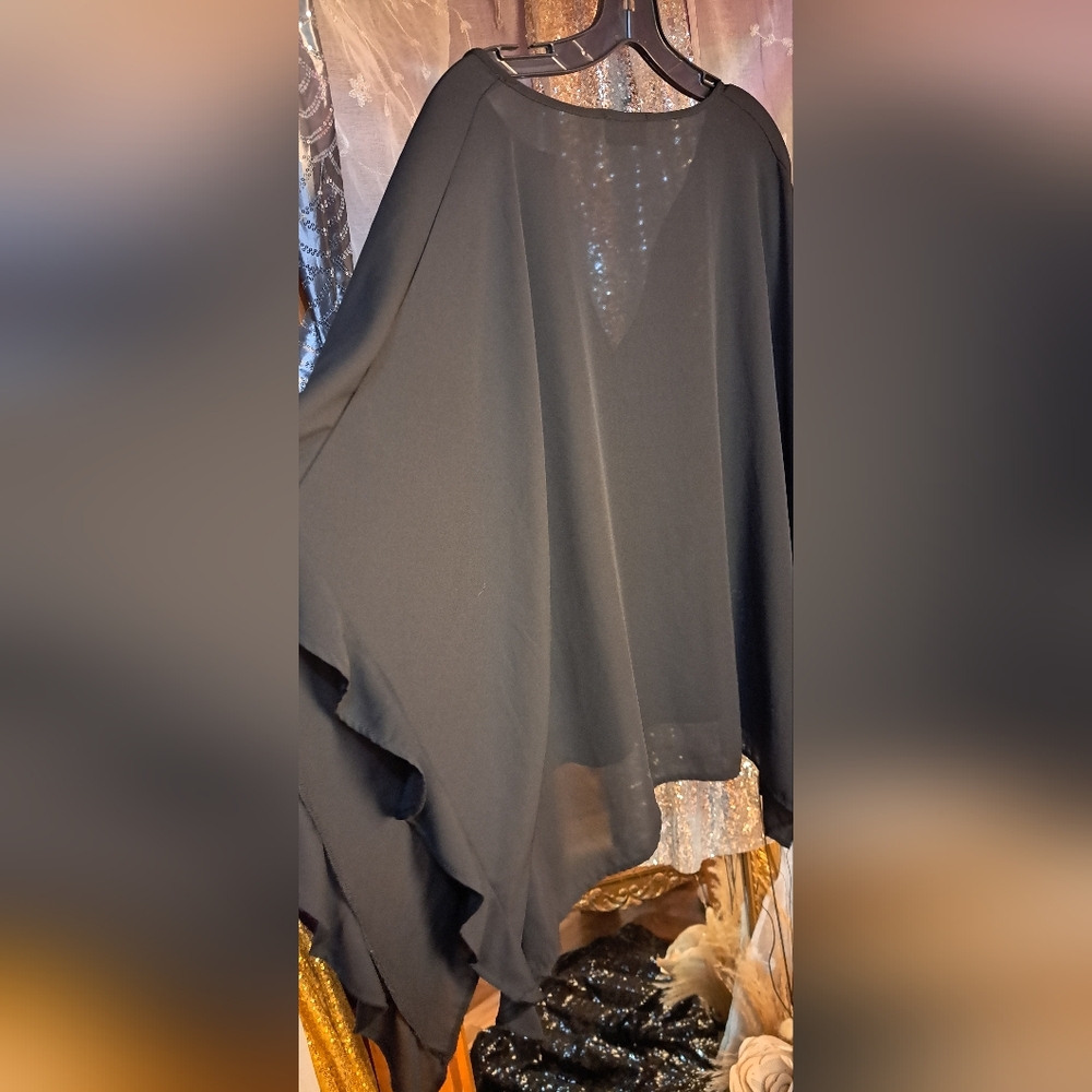 Prinzzesa Boutique Sheer Black Women's Top. Open Sides Cape Top. - Picture 5 of 9